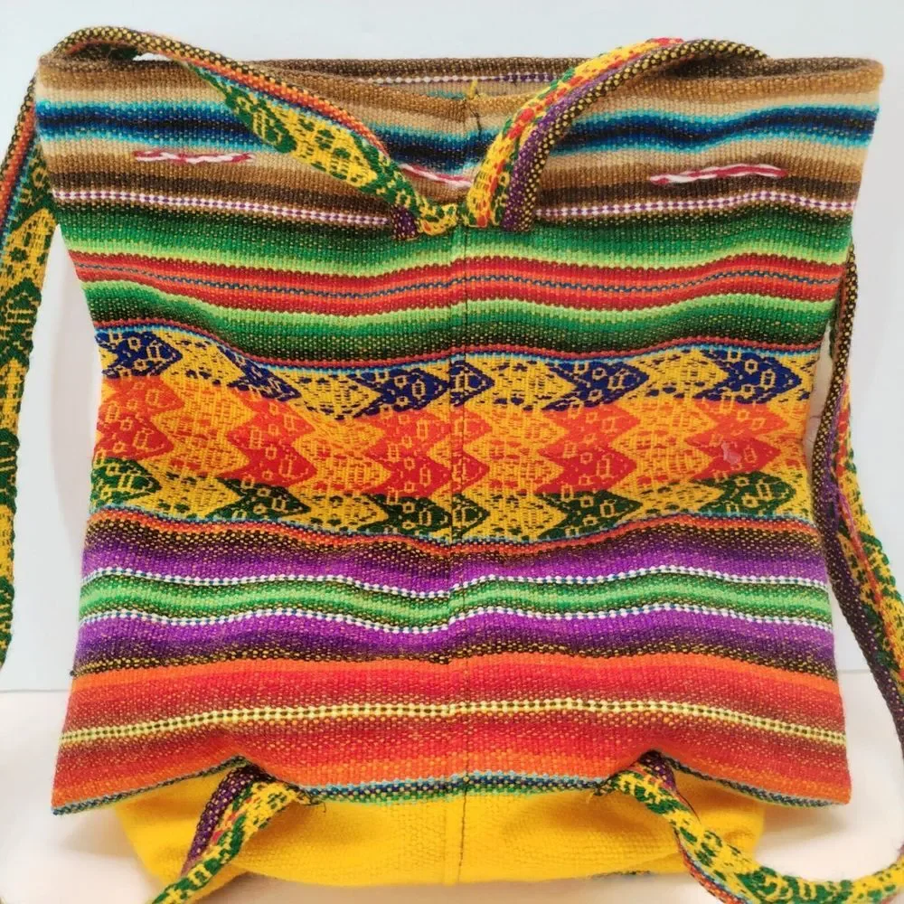 Peruvian Mini Small Backpack Embroidery‎ Llama Girl Sun Woven Knapsack Purse Red